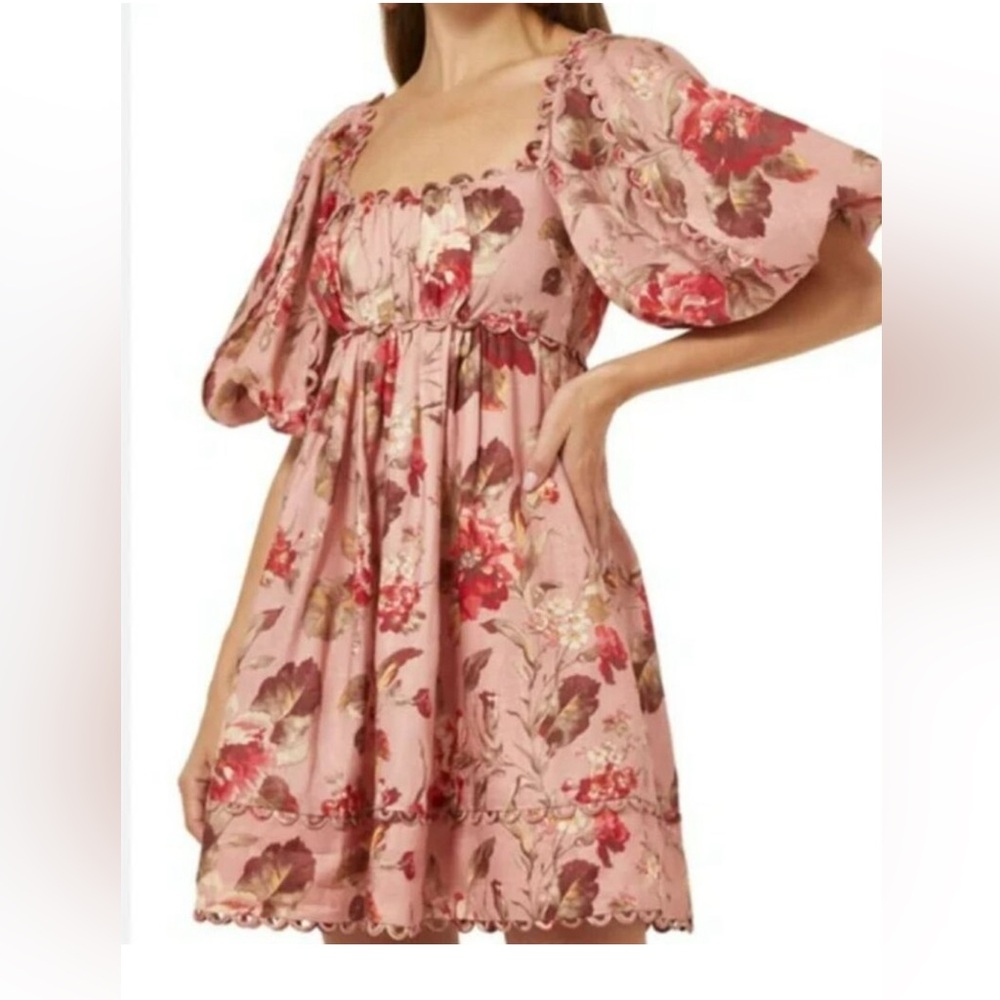 Zimmermann Cassia pink floral babydoll dress 0